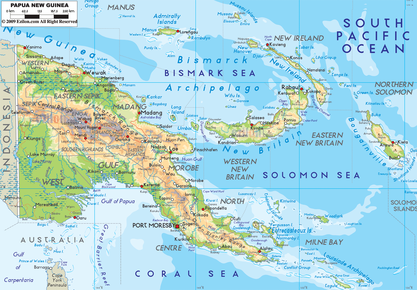 physical map of papua new guinea